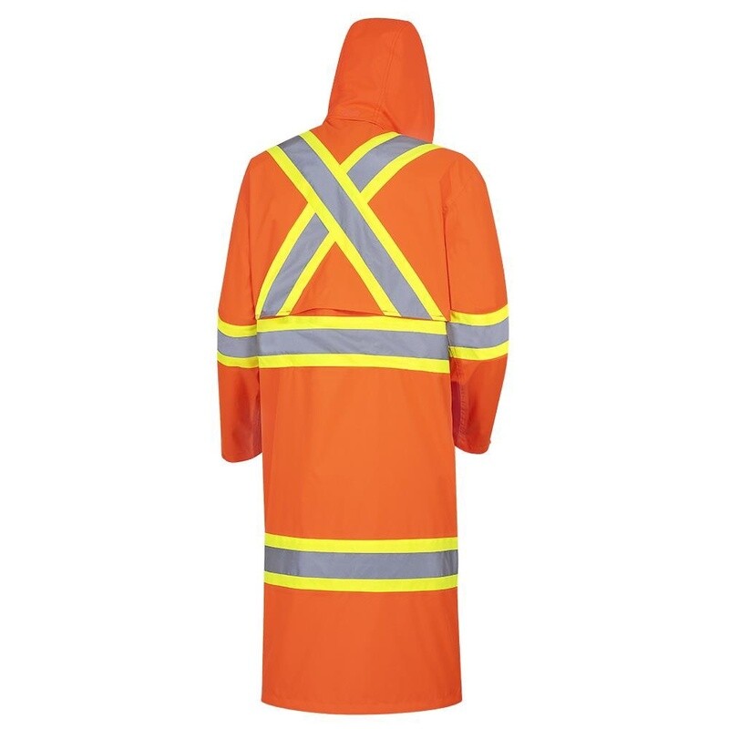 LONG RAIN COAT HI-VIZ ORANGE OXFORD POLYESTER