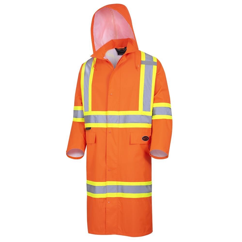 LONG RAIN COAT HI-VIZ ORANGE OXFORD POLYESTER, Size: L