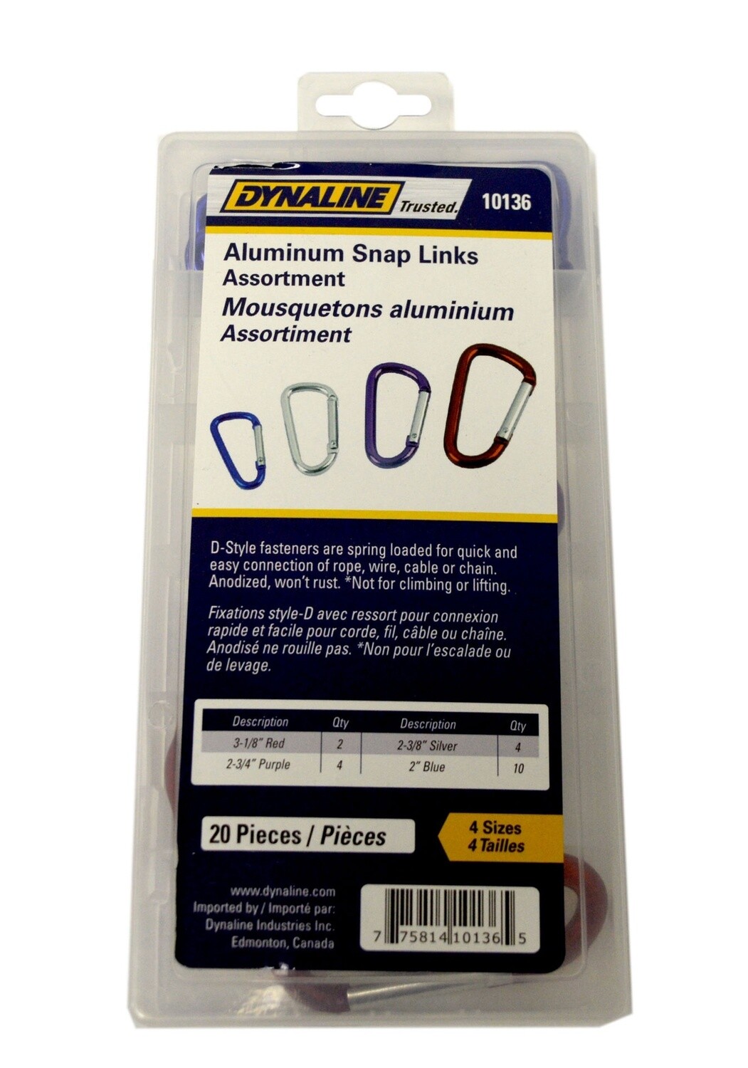 ALUMINUM D RING ASST 20PCS 4 SIZES AND COLORS