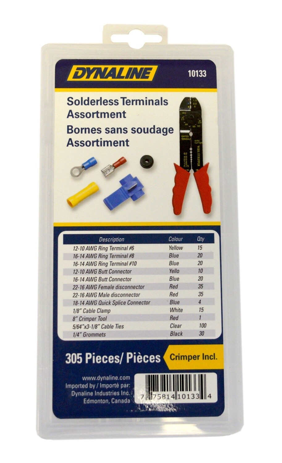 SOLDERLESS TERMINAL ASSORTMENT W 8&quot; CRIMPER TOOL