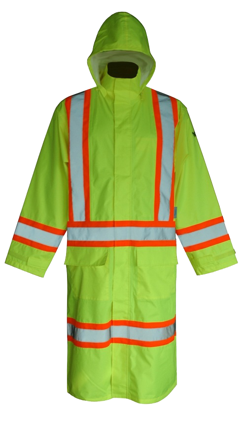 HOODED SAFETY RAIN COAT (LONG) FLUORESCENT GREEN