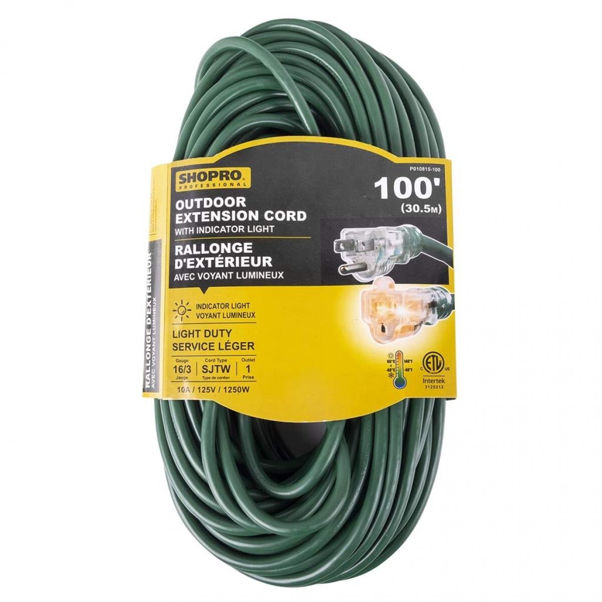 OUTDOOR EXTENSION CORD WITH INDICATOR LIGHT 100&#39;