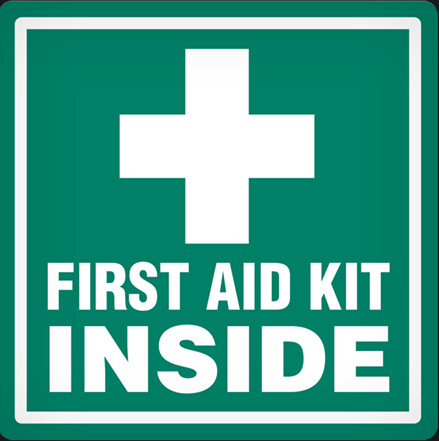 FIRST AID KIT INSIDE ADHESIVE VINYL VEHICLE SAFETY DECAL SIGN 4 X 4&quot;