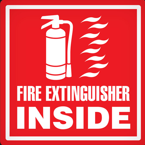 FIRE EXTINGUISHER INSIDE ADHESIVE VINYL VEHICLE SAFETY DECAL SIGN 4 X 4&quot;