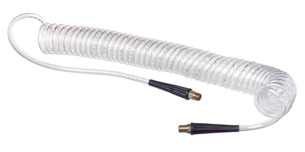 PREMIUM POLYURETHANE SELF-RETRACTING CLEAR COILED AIR HOSE 1/4&quot;