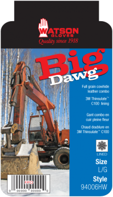 WAT-94006HW GLOVE - BIG DAWG LINED GRAIN COWHIDE