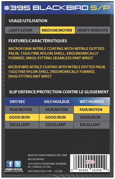 WAT-395 GLOVE - STEALTH BLACKBIRD 15GG FULL DIP NITRILE
