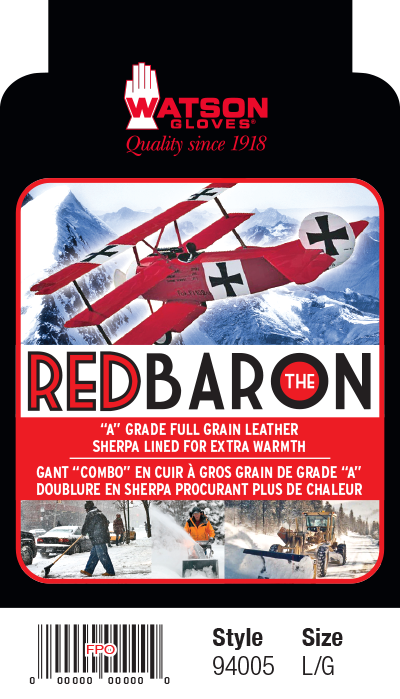 WAT-94005 MITT, RED BARON SHERPA LINING RED