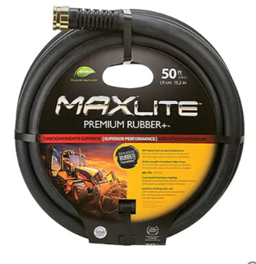 WATER RUBBER GARDEN HOSE MAXLITE 3/4&quot; X 50 BLK 400PSI