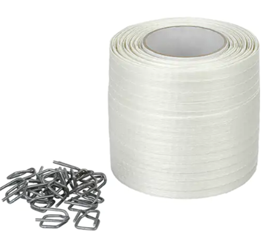 POLYESTER STRAPPING WOVEN 1/2&quot; - 750&#39; W/ 100 STEEL BUCKLES