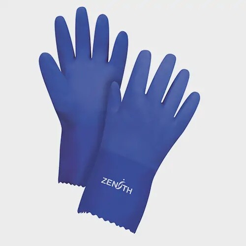 ZENITH GLOVE, PVC, 12&quot; DOUBLE DIPPED SUPERSOFT, BLUE, SIZE 10