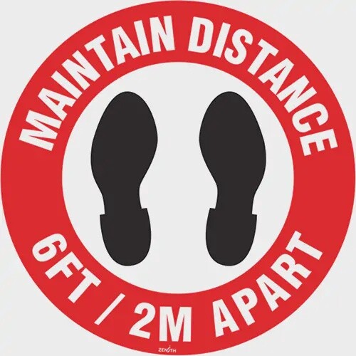 SIGN 9&quot; ROUND, FLOOR, ADH VINYL, MAINTAIN SOCIAL DISTANCING 6 FT