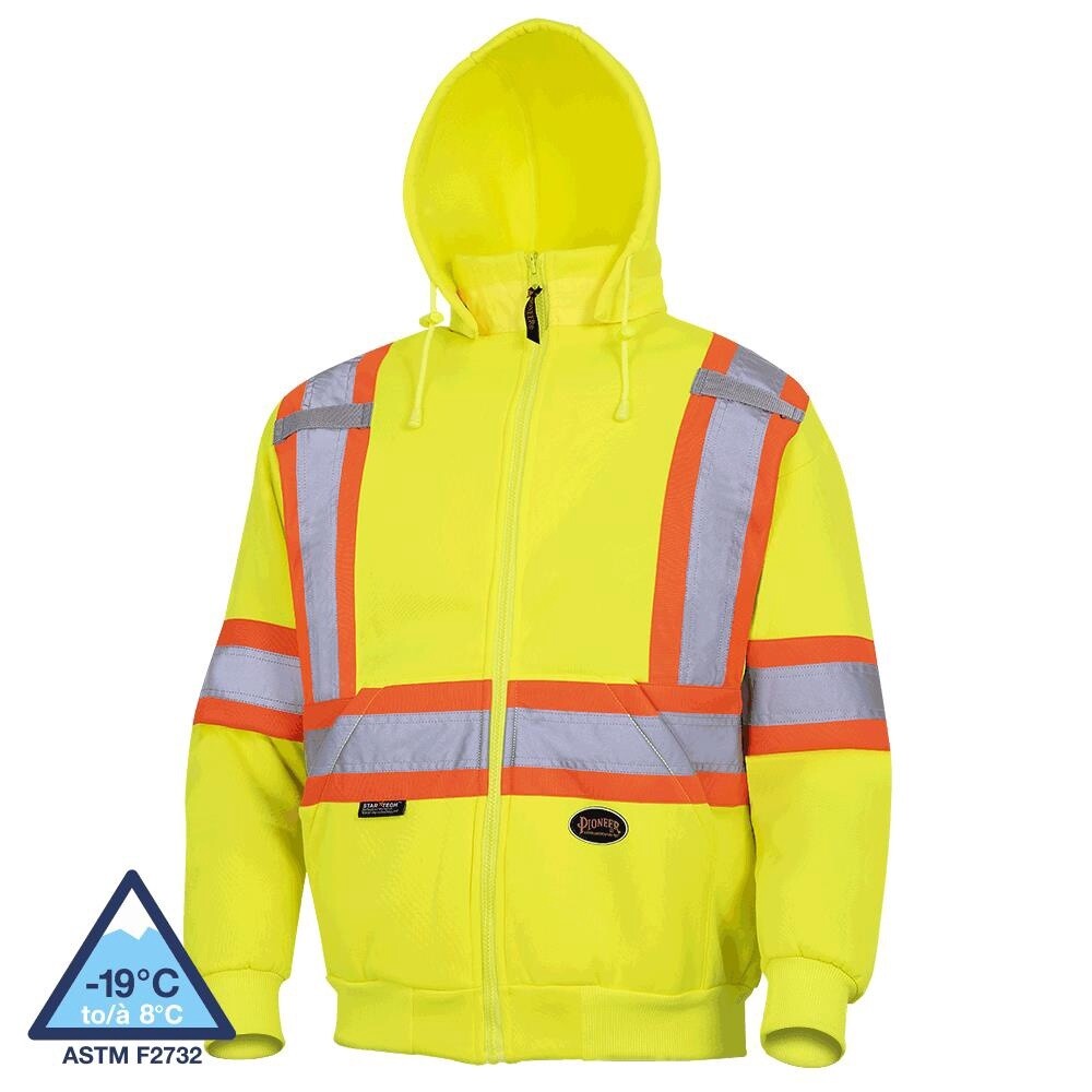 POLY FLEECE ZIP SAFETY HOODIE HIVIS YELLOW/GREEN