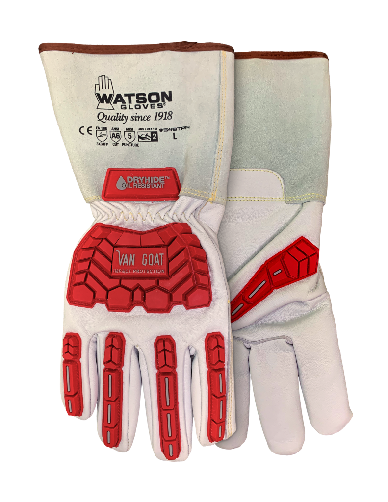 VAN GOAT IMPACT A5 CUTSHIELD A6/EN 388 LEVEL E FULL GRAIN LEATHER GLOVE W/ GAUNTLET, Size: XL