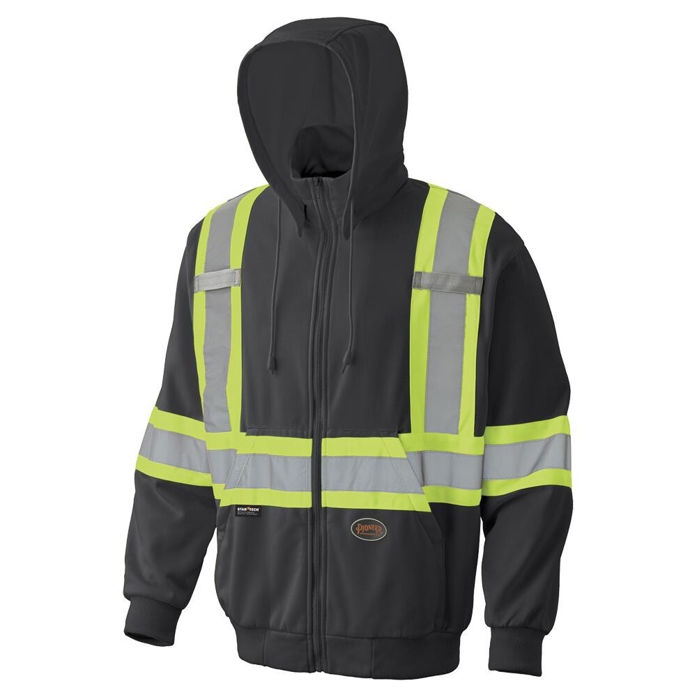 HOODIE - HI-VIS POLYESTER FLEECE ZIP BLACK, Size: 2XL