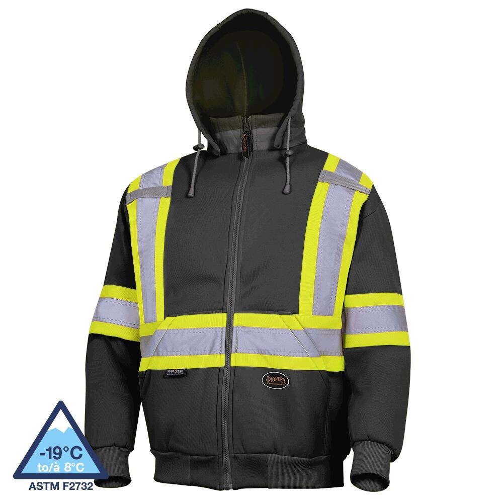 POLY FLEECE ZIP SAFETY HOODIE BLACK, Size: 2XL