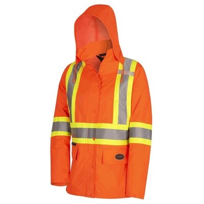 THE ROCK WOMEN&#39;S HI-VIS 300D OXFORD POLY JACKET - PU COATING - HI-VIS ORANGE - XL