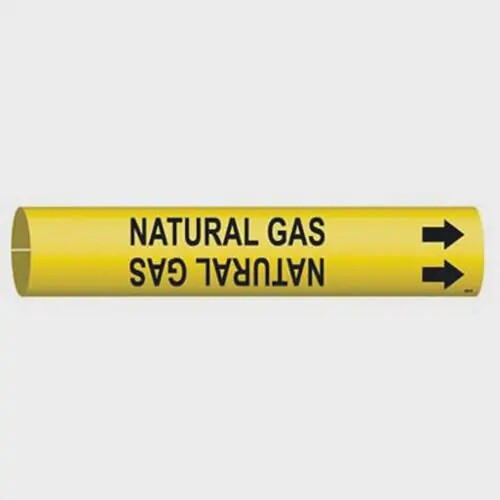Natural Gas Pipe Marker, Snap-On, 7/8&quot; H x 7/8&quot; W, Black on Yellow
