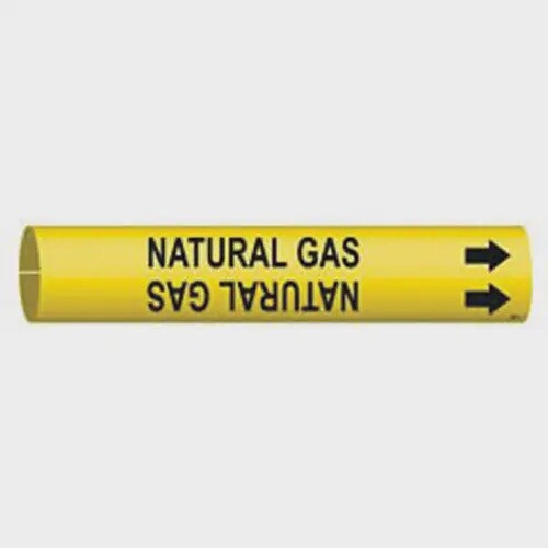 Natural Gas Pipe Marker, Snap-On, 2&quot; H x 2&quot; W, Black on Yellow