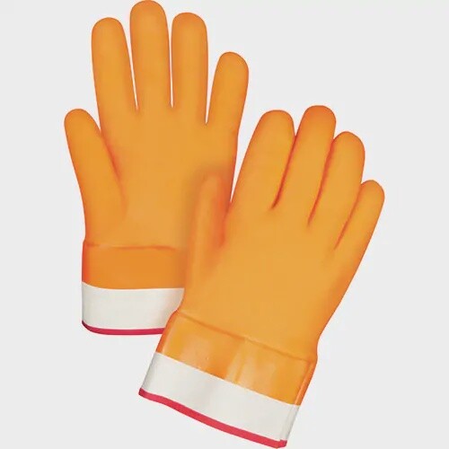 GLOVE, ORANGE PVC, FOAM FLEECE LINED SAFETY CUFF