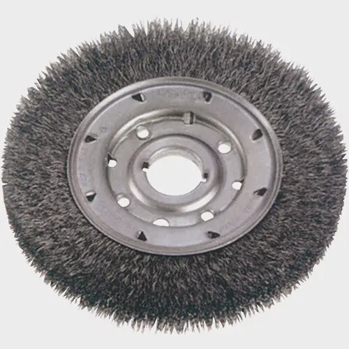 Crimped Wire Wheel Brushes - Medium Face, 10&quot; Dia., 0.0118&quot; Fill, 2&quot; Arbor