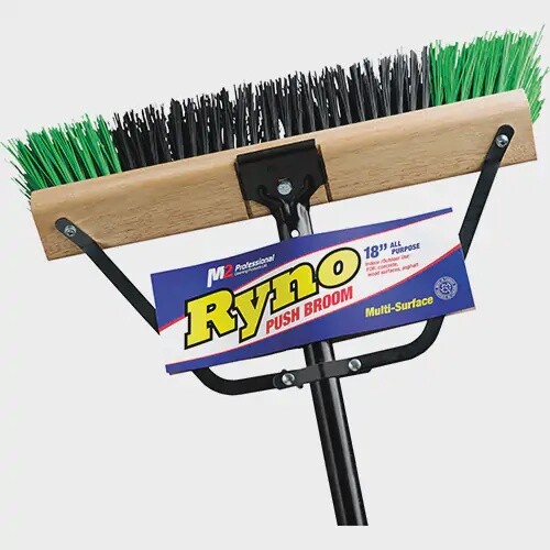 PUSH BROOM RYNO 18&quot; W/ BRACE TAPERED HANDLE STIFF BRISTLE