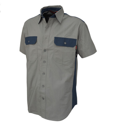 STAIN RESISTANT RIPSTOP SHORT SLEEVE WORK SHIRT GREY/ NAVY