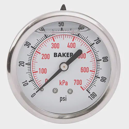 Pressure Gauges, 2-1/2&quot; , 0 - 100 psi, Back Mount, Liquid Filled Analogue
