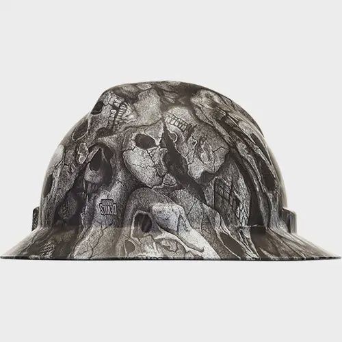 FULL BRIM HARD HAT, V GARD, FAST TRAC III SKULLS/BLKWHT