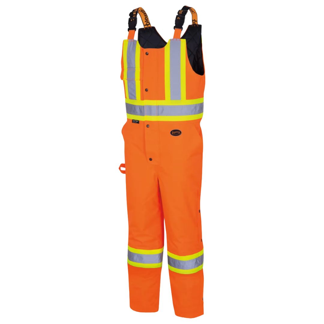 WATERPROOF QUILTED SAFETY BIB OVERALL HI-VIS ORANGE