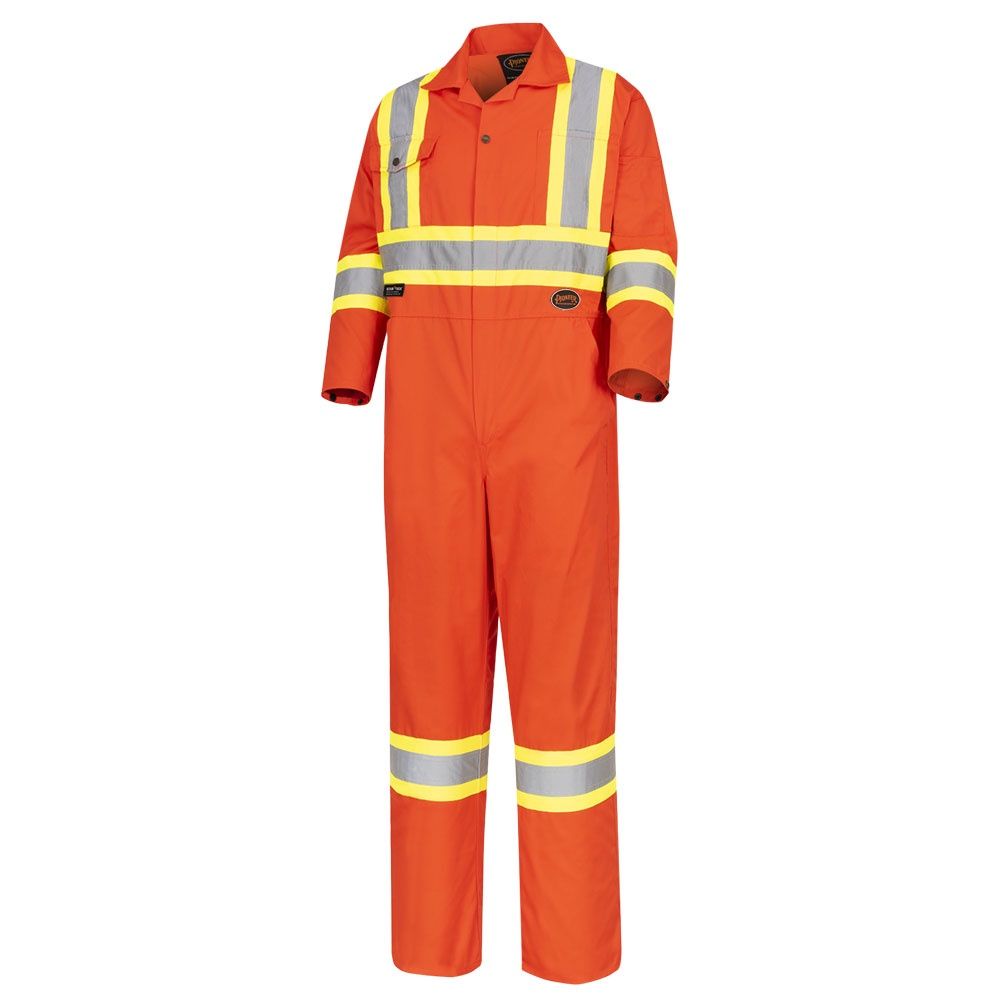 Hi-Vis Orange Polyester/Cotton 7oz Safety Coverall, Size: 50 Tall