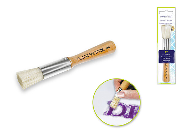 Color Factory: 1/2&quot; Stencil Brush (#2) Wood Handle, Metal Studded Ferrule