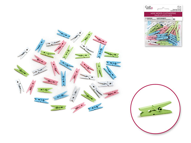 Craft Decor: 1&quot; Mini Wood Clothespins x40 Fashion Colors Asst
