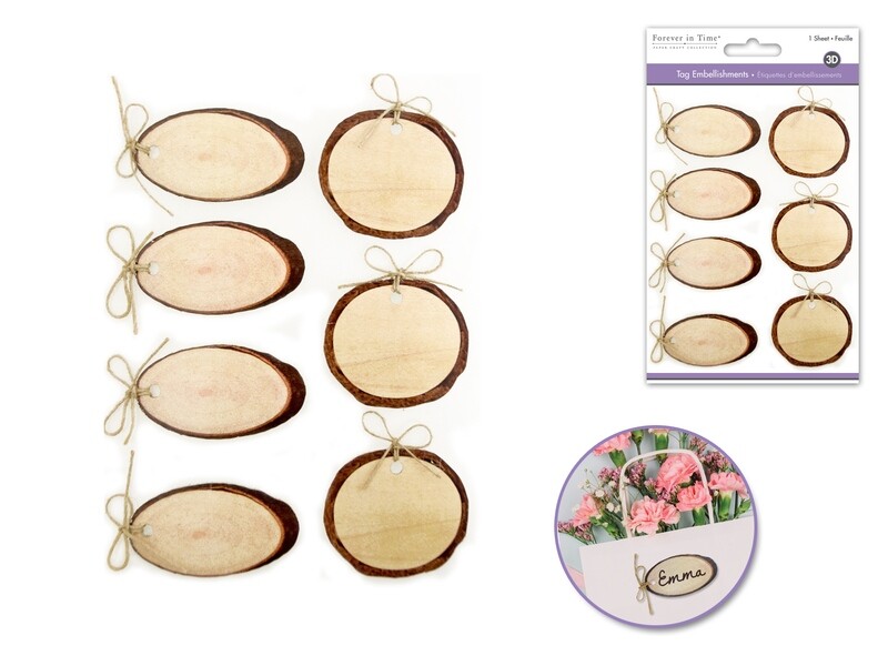 Handmade Sticker: 4.5&quot;x5.5&quot; 3D Wood Slice Look Tags w/Hemp Cord