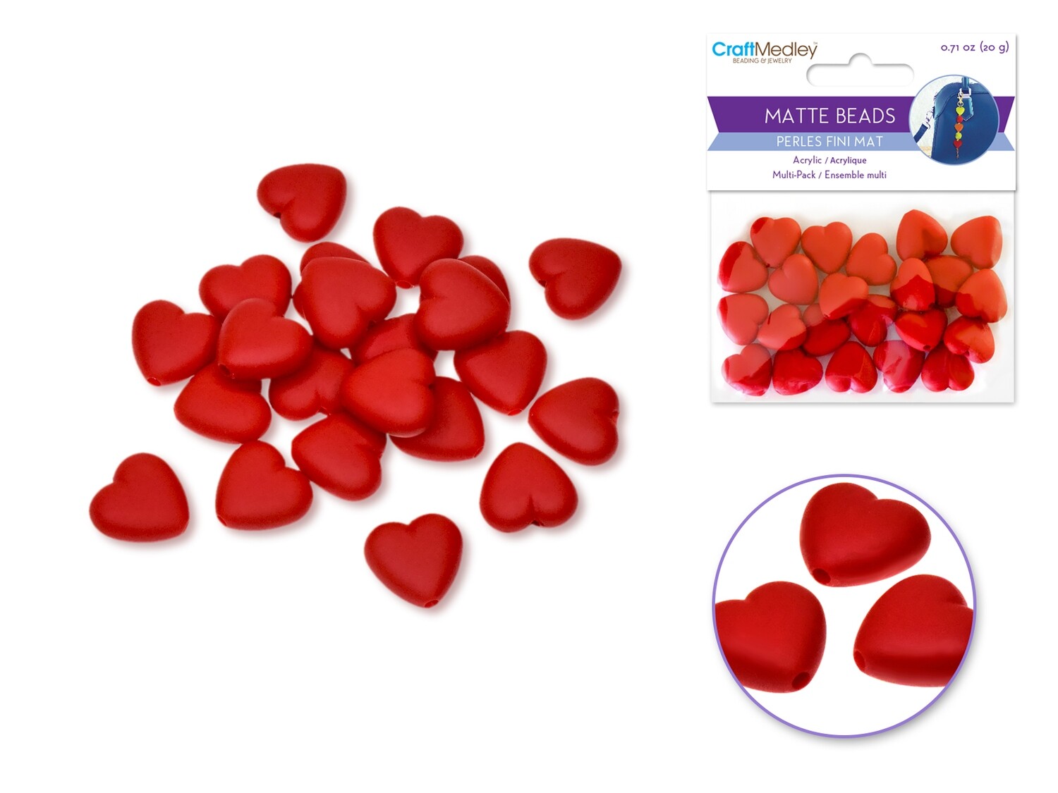 C M. Matte Beads.  Heart Red.  BD486D