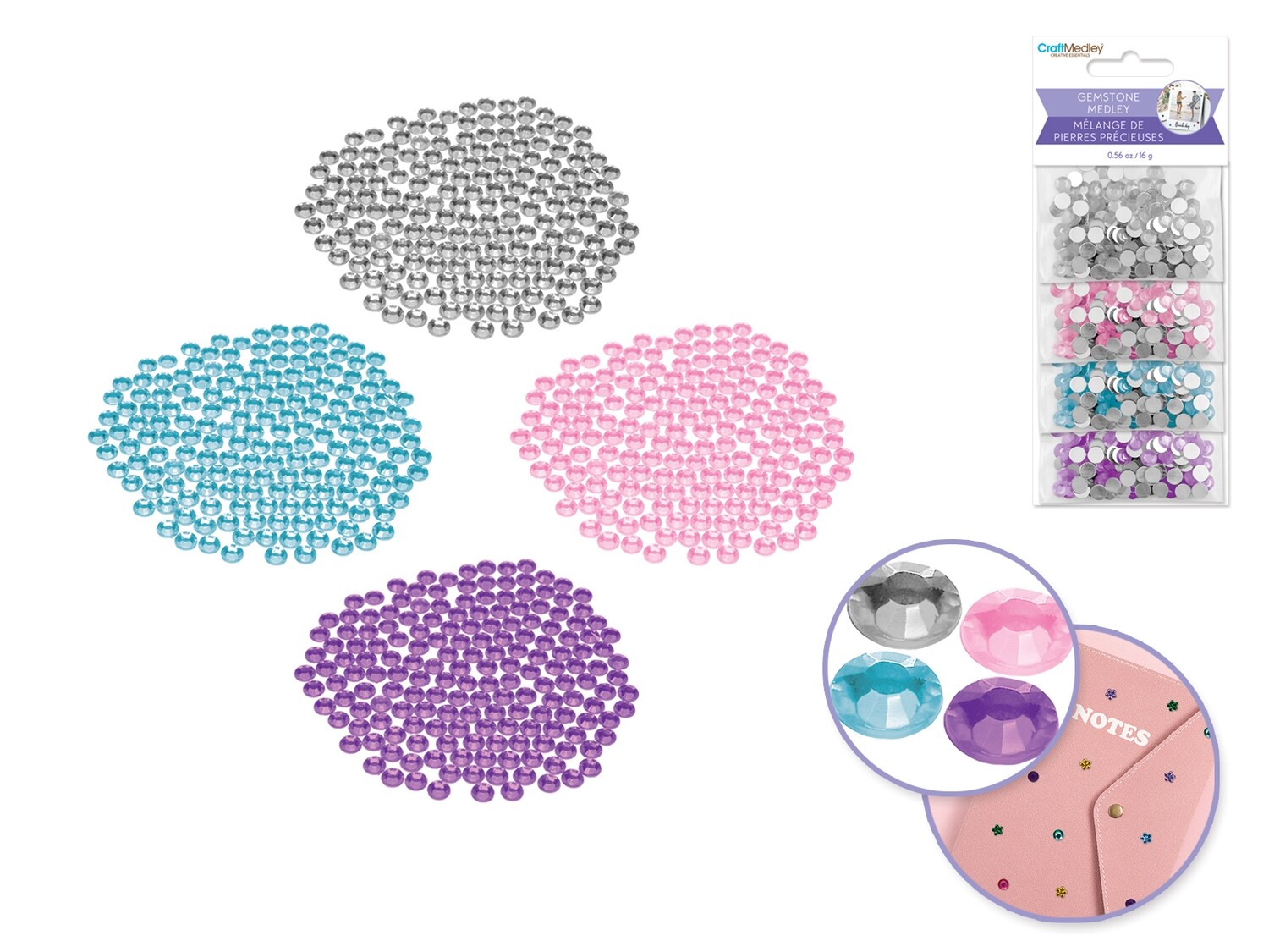 Craft Medly Gem Stone Round Pastel