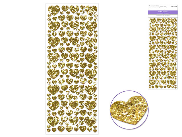 Paper Craft Sticker Glitter Gold Hearts