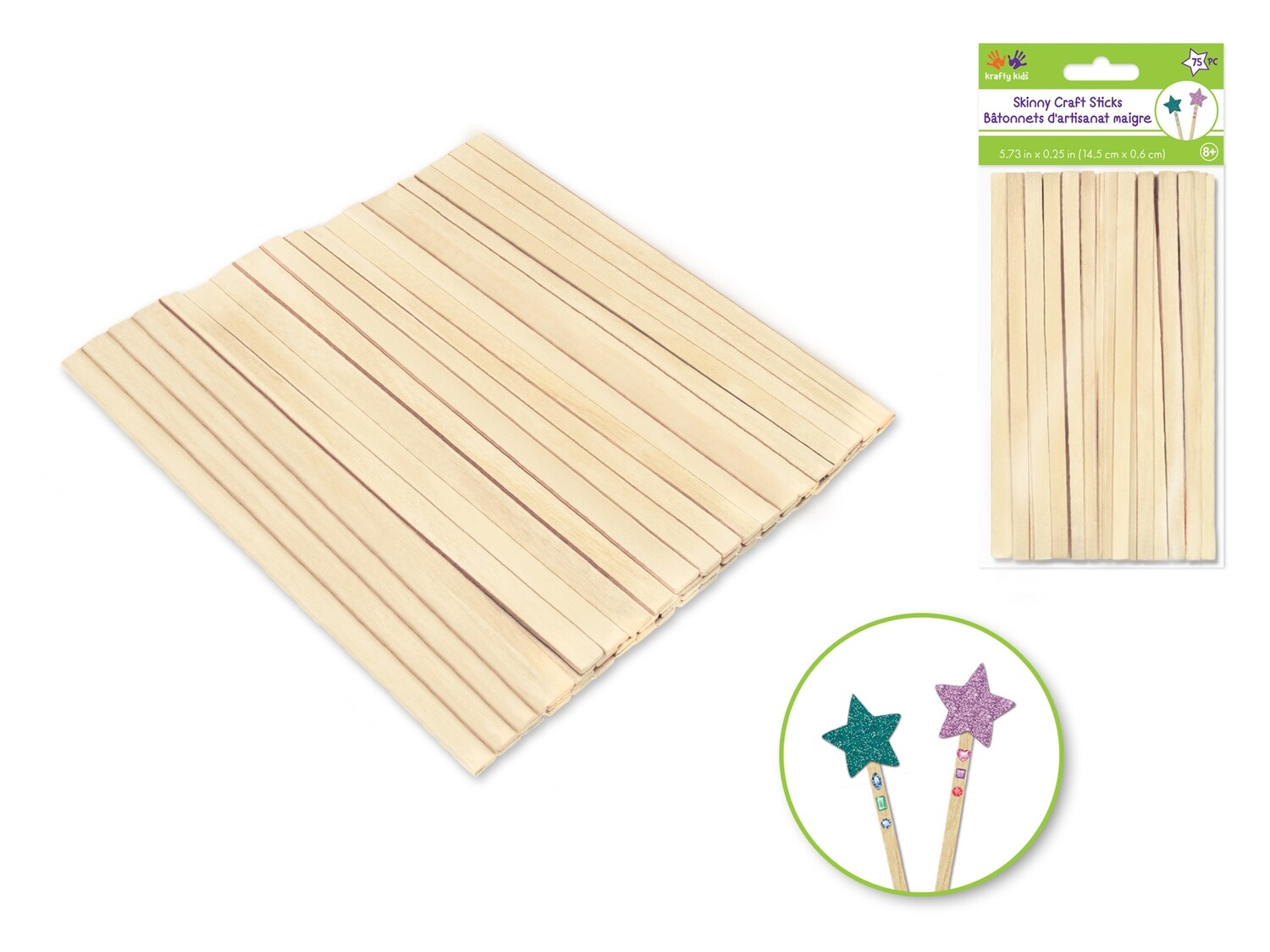K K. Skinny Craft Sticks.  75 Pcs.   CW516