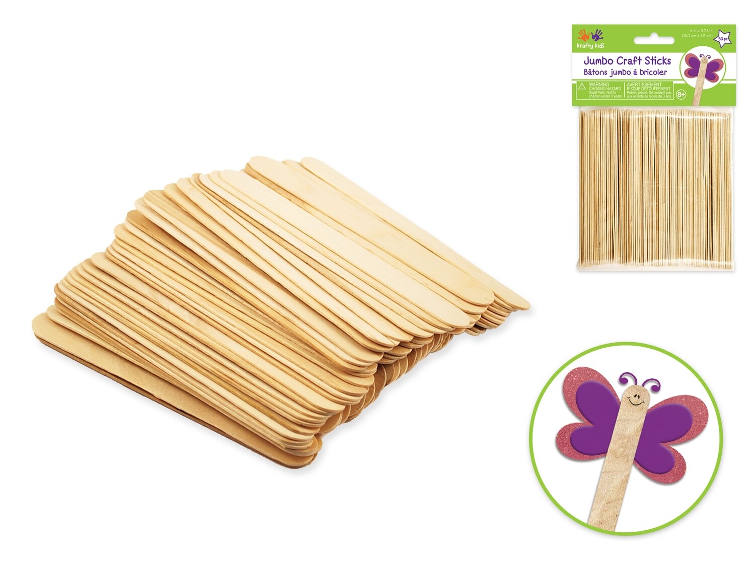 K K.  Jumbo Craft Sticks.   50pcs.   CW505