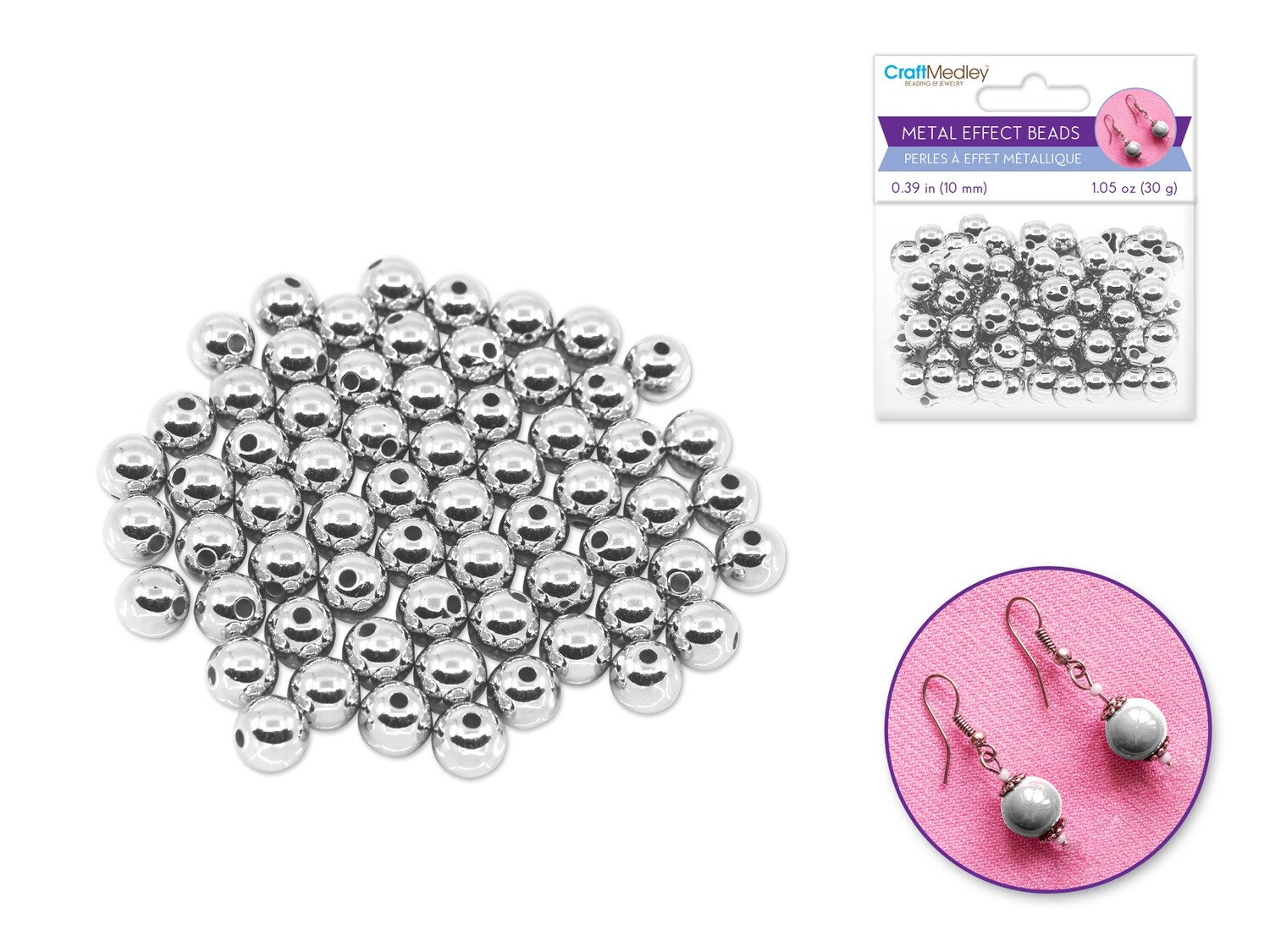 Metal Effect Beads Silver