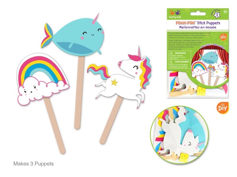 Krafty Kids Foam Fun Stick Puppets 3 Pc Unicorn