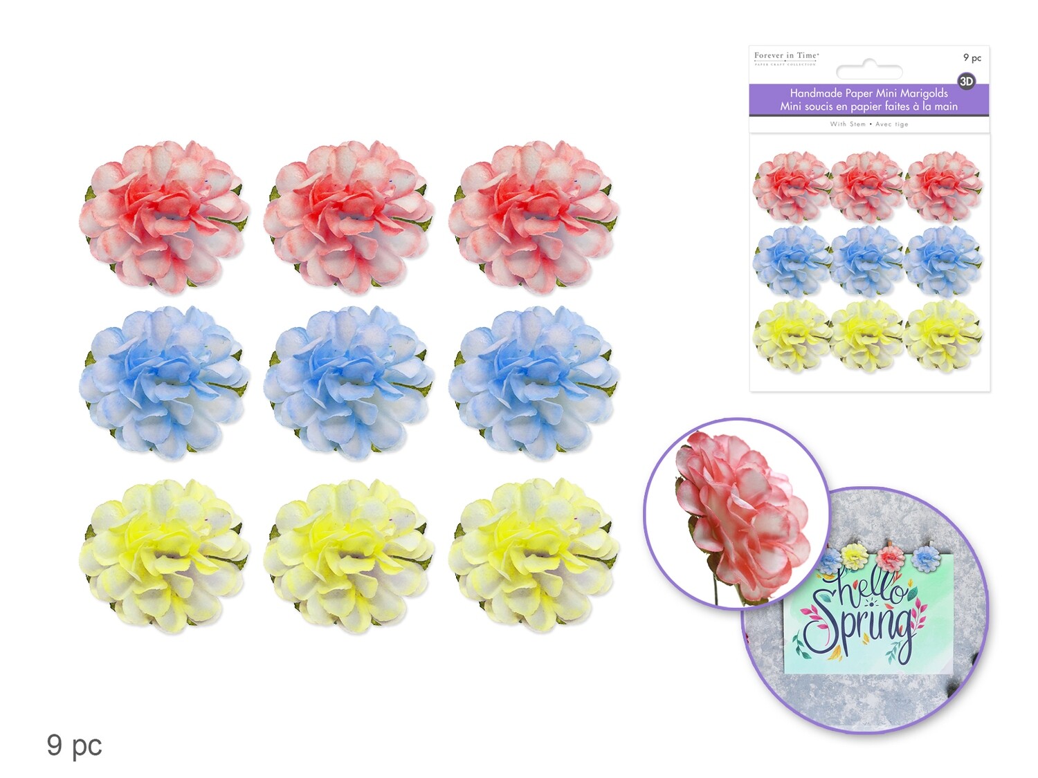 Handmade Paper Mini Marigolds Bold 9pc