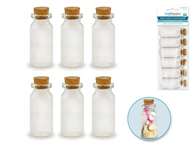Glass Bottles: Mini Containers w/Cork Lid x6 10ml