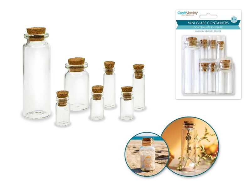 C M.    Mini Glass Containers.  7pcs.  G B801