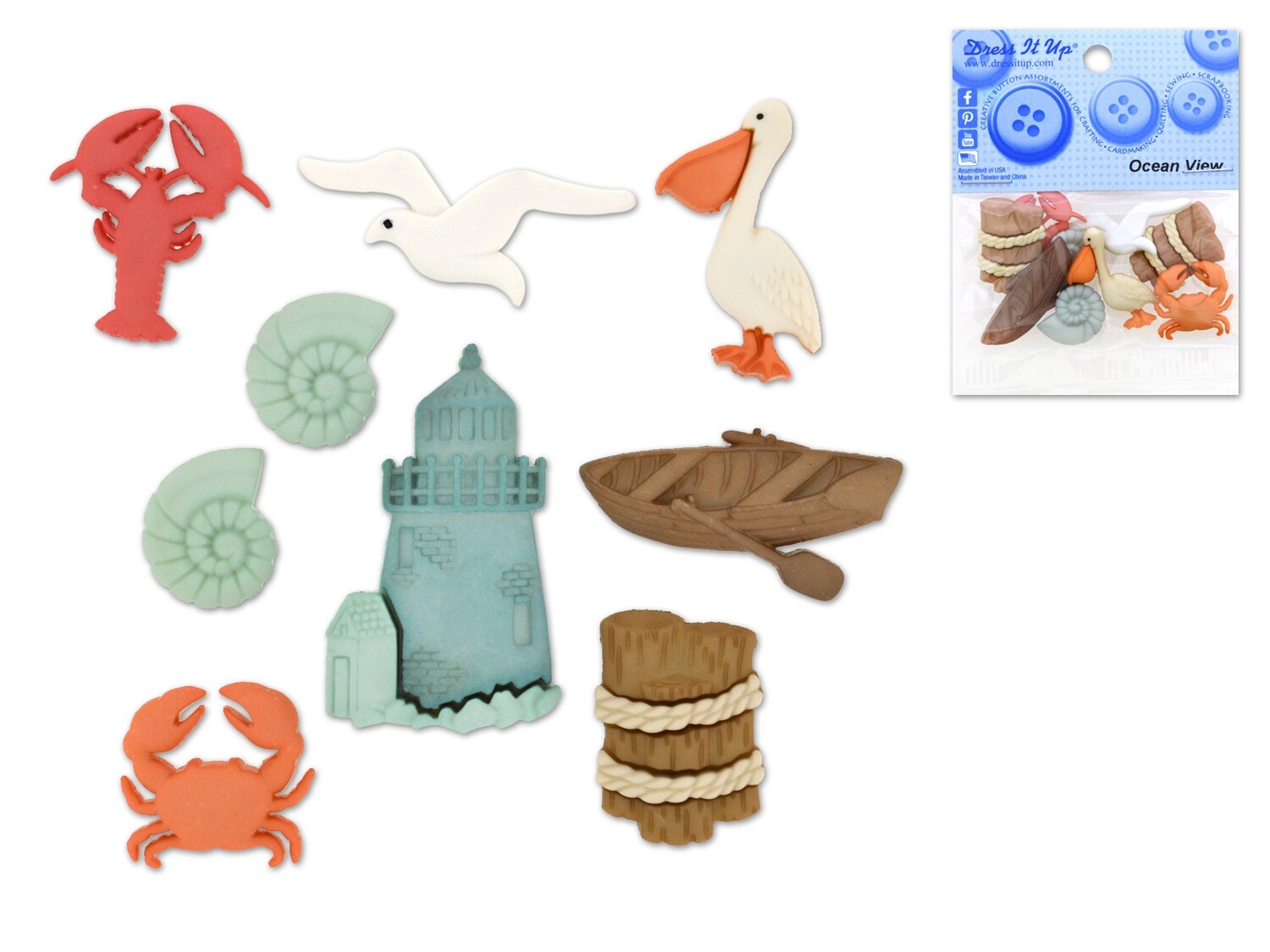 Dress It Up.   Scrapbook Buttons.  Ocean View.  1549
