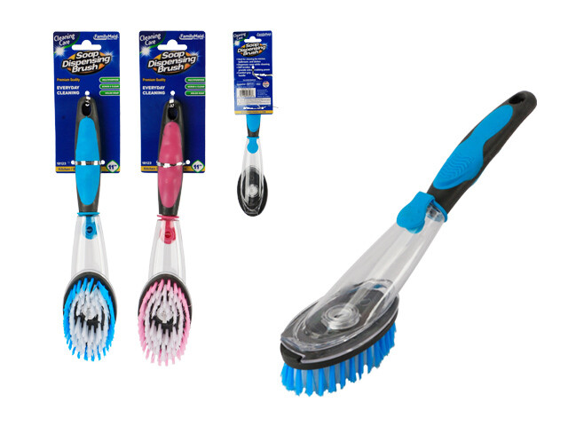 SOAP DISPENSING BRUSH 2.5&quot;X11&quot;;BLUE,PINK CLR