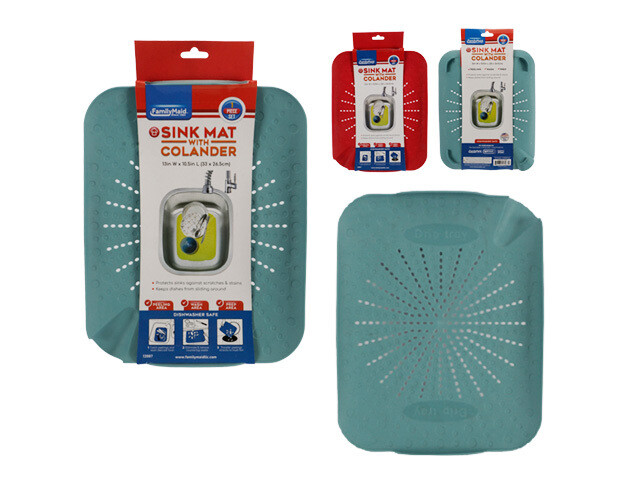 SINK MAT FLAT WITH COLANDER 2A;10.5X13&quot; BLUE,RED C