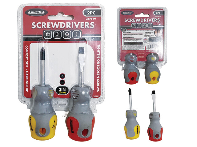 SCREWDRIVER 2&quot; 2PC GREY+YELLOW;