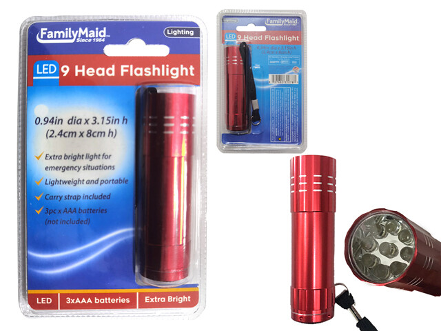 FLASHLIGHT 9 LED 1&quot;DIAX3.5&quot;H RED