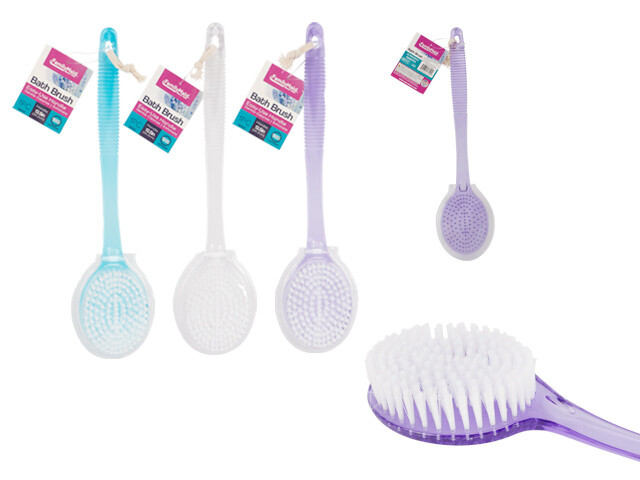 BATH BRUSH W/ HANDLE 3ASST CLR;CLEAR,BLUE,PURPLE C